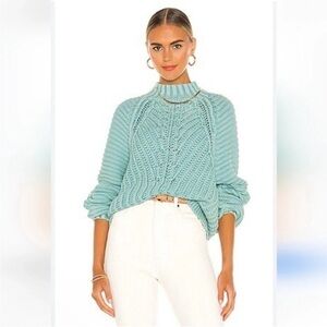 Free People Sweetheart chunky oversized sweater in turquoise ocean blue size S
